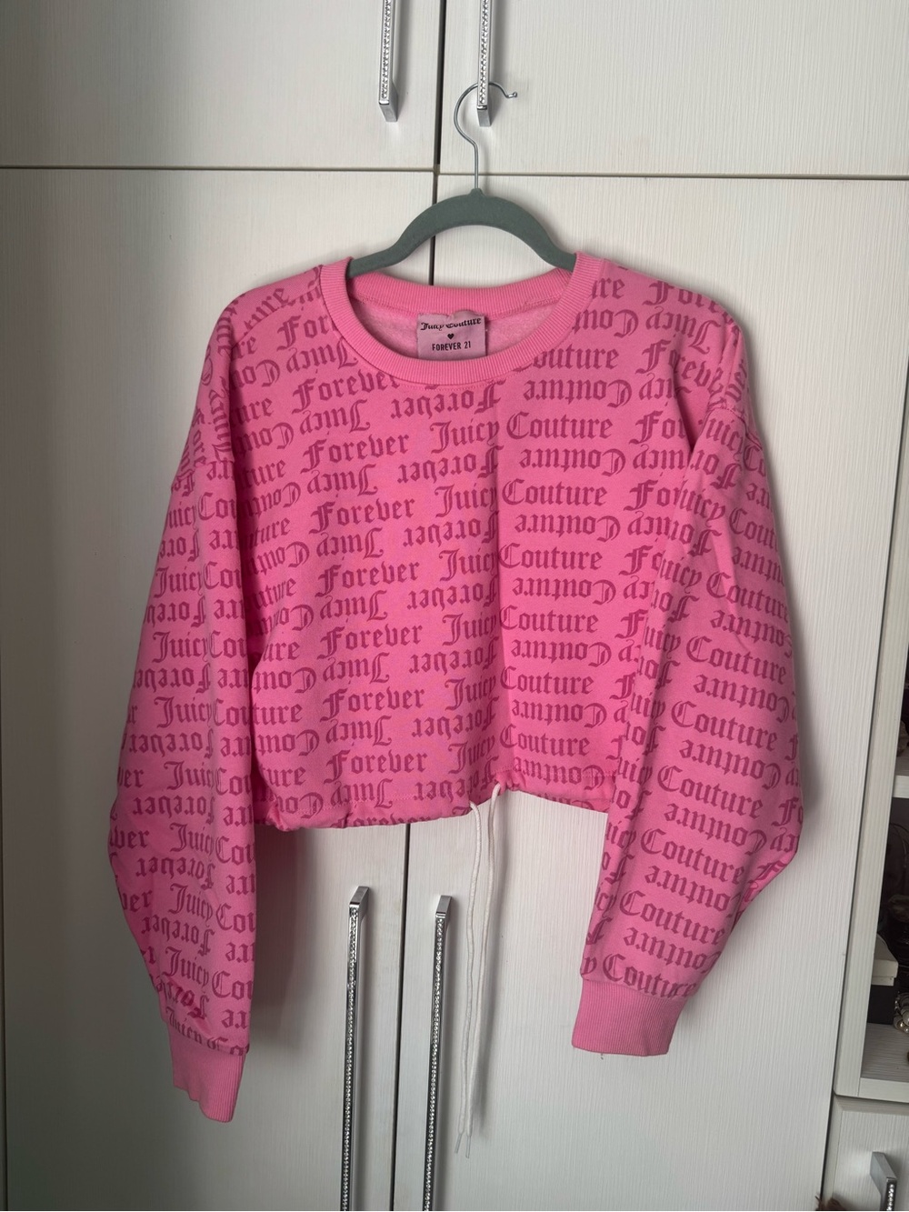 Juicy Couture Pink Allover Logo Cropped Crewneck Sweater